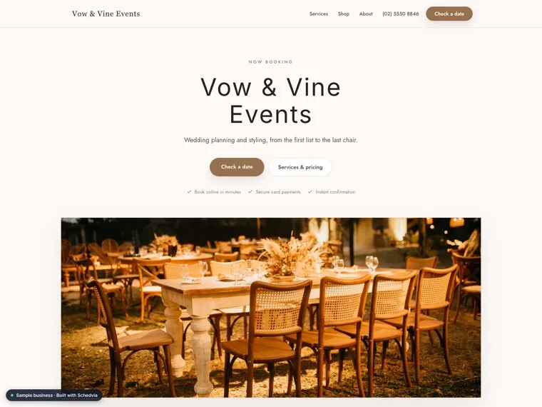 The Vow & Vine Events demo site
