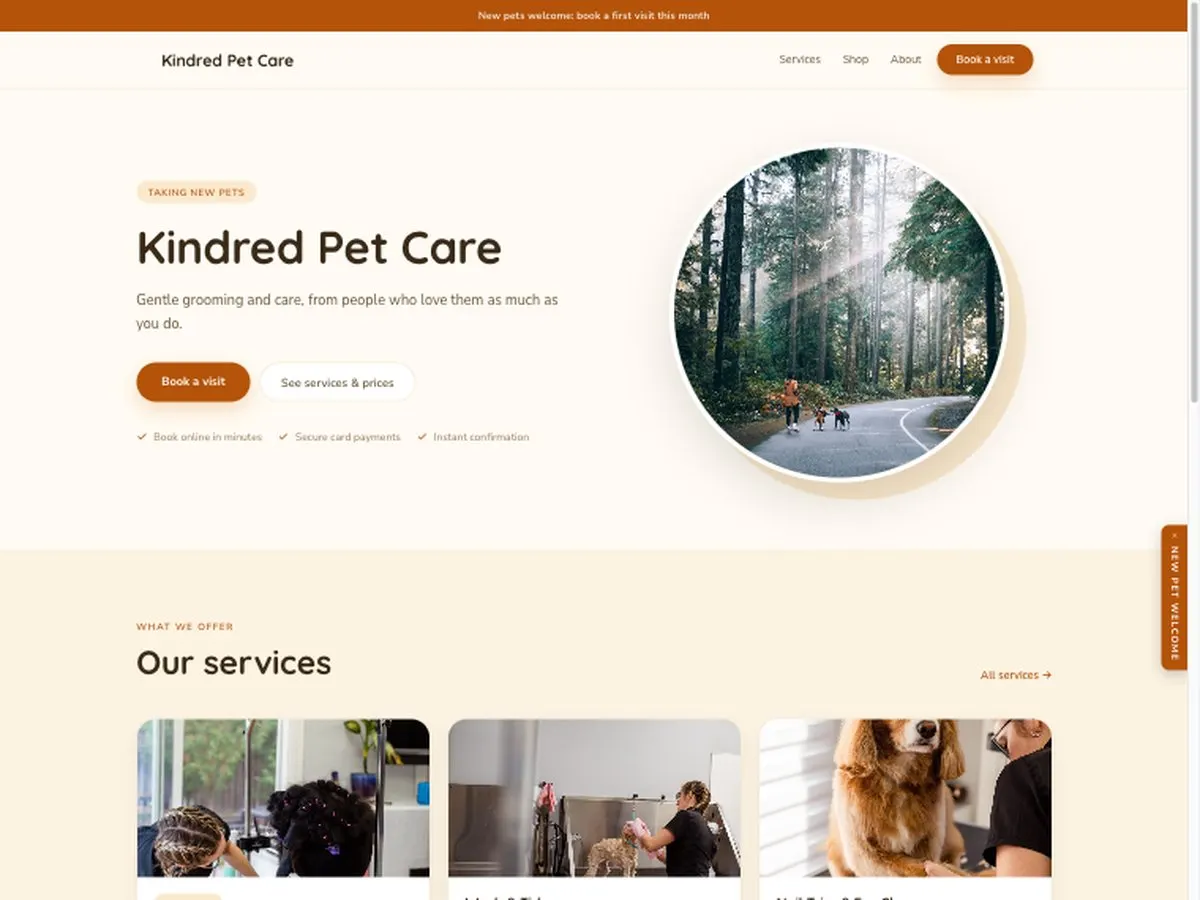The Kindred Pet Care demo site