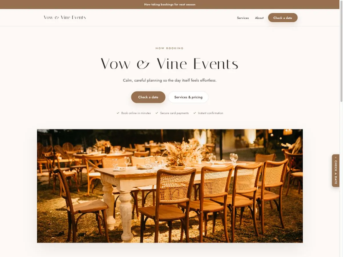 The Vow & Vine Events demo site